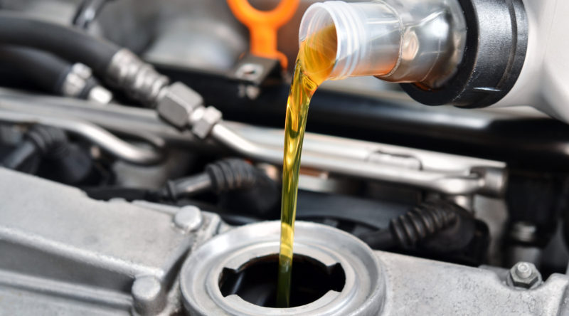 Motor oil, car engine close up